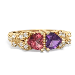 Pink Tourmaline Diamond Butterflies 14K Yellow Gold ring R5601