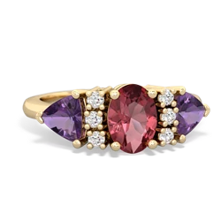 Pink Tourmaline Antique Style Three Stone 14K Yellow Gold ring R2186