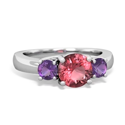 Pink Tourmaline Three Stone Round Trellis 14K White Gold ring R4018