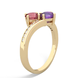 Pink Tourmaline Channel Set Two Stone 14K Yellow Gold ring R5303