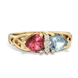 Pink Tourmaline Celtic Knot Double Heart 14K Yellow Gold ring R5040