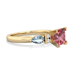 Pink Tourmaline 6Mm Princess Eternal Embrace Engagement 14K Yellow Gold ring C2002