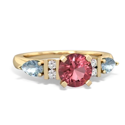 Pink Tourmaline 6Mm Round Eternal Embrace Engagement 14K Yellow Gold ring R2005