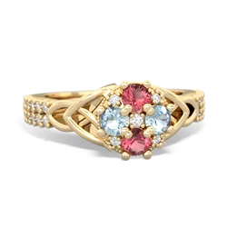 Pink Tourmaline Celtic Knot Cluster Engagement 14K Yellow Gold ring R26443RD