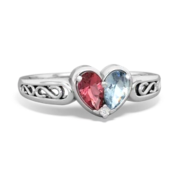 Pink Tourmaline Filligree 'One Heart' 14K White Gold ring R5070