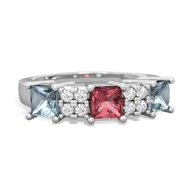 Pink Tourmaline Three Stone Diamond Cluster 14K White Gold ring R2592