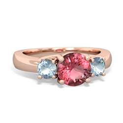 Pink Tourmaline Three Stone Round Trellis 14K Rose Gold ring R4018