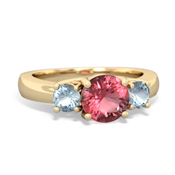 Pink Tourmaline Three Stone Round Trellis 14K Yellow Gold ring R4018