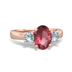 Pink Tourmaline Three Stone Oval Trellis 14K Rose Gold ring R4024