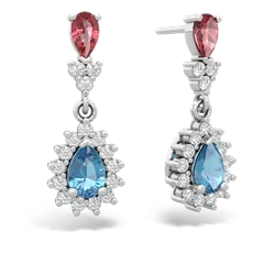 Pink Tourmaline Halo Pear Dangle 14K White Gold earrings E1882