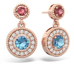 Pink Tourmaline Halo Dangle 14K Rose Gold earrings E5319