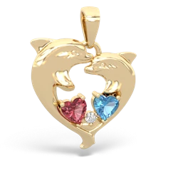 Pink Tourmaline Dolphin Heart 14K Yellow Gold pendant P5820