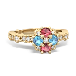 Pink Tourmaline Sparkling Tiara Cluster 14K Yellow Gold ring R26293RD