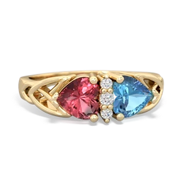 Pink Tourmaline Celtic Knot Double Heart 14K Yellow Gold ring R5040