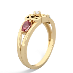 Pink Tourmaline Hearts Intertwined 14K Yellow Gold ring R5880