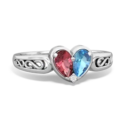 Pink Tourmaline Filligree 'One Heart' 14K White Gold ring R5070