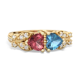 Pink Tourmaline Diamond Butterflies 14K Yellow Gold ring R5601