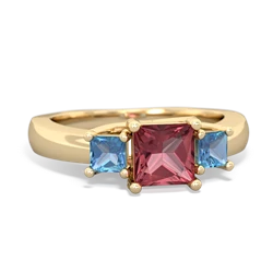 Pink Tourmaline Three Stone Trellis 14K Yellow Gold ring R4015