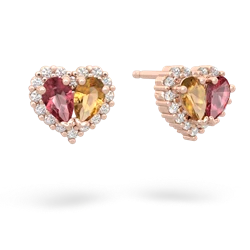 Pink Tourmaline Halo 14K Rose Gold earrings E7008