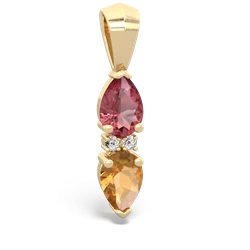 Pink Tourmaline Bowtie Drop 14K Yellow Gold pendant P0865