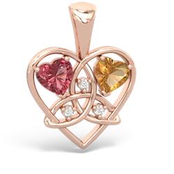 Pink Tourmaline Celtic Trinity Heart 14K Rose Gold pendant P5331