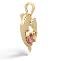 Pink Tourmaline Dolphin Heart 14K Yellow Gold pendant P5820