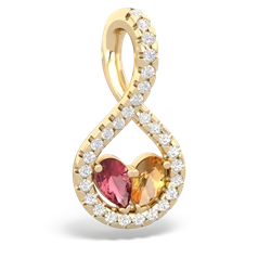 Pink Tourmaline Pave Twist 'One Heart' 14K Yellow Gold pendant P5360