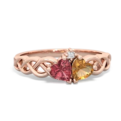 Pink Tourmaline Heart To Heart Braid 14K Rose Gold ring R5870