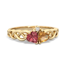 Pink Tourmaline Heart To Heart Braid 14K Yellow Gold ring R5870