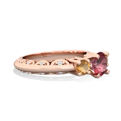 Pink Tourmaline Art Deco Eternal Embrace Engagement 14K Rose Gold ring C2003