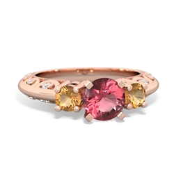 Pink Tourmaline Art Deco Eternal Embrace Engagement 14K Rose Gold ring C2003