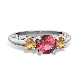 Pink Tourmaline Art Deco Eternal Embrace Engagement 14K White Gold ring C2003