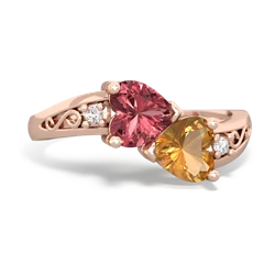 Pink Tourmaline Snuggling Hearts 14K Rose Gold ring R2178