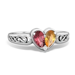 Pink Tourmaline Filligree 'One Heart' 14K White Gold ring R5070