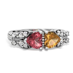 Pink Tourmaline Diamond Butterflies 14K White Gold ring R5601