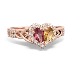 Pink Tourmaline Celtic Knot Two Hearts As One 14K Rose Gold ring R2644HRT