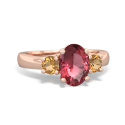 Pink Tourmaline Three Stone Oval Trellis 14K Rose Gold ring R4024