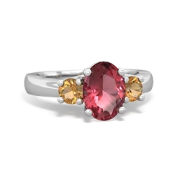 Pink Tourmaline Three Stone Oval Trellis 14K White Gold ring R4024