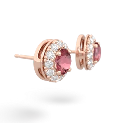 Pink Tourmaline Diamond Halo 14K Rose Gold earrings E5370