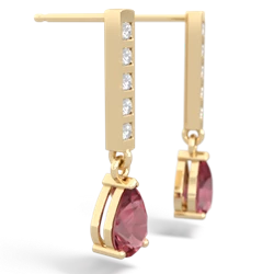 Pink Tourmaline Art Deco Diamond Drop 14K Yellow Gold earrings E5324