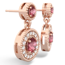 Pink Tourmaline Halo Dangle 14K Rose Gold earrings E5319