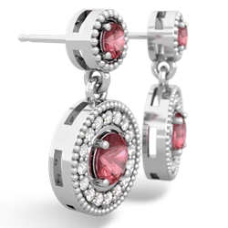 Pink Tourmaline Halo Dangle 14K White Gold earrings E5319