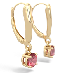 Pink Tourmaline 5Mm Round Lever Back 14K Yellow Gold earrings E2785