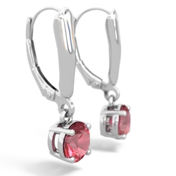 Pink Tourmaline 6Mm  Round Lever Back 14K White Gold earrings E2786