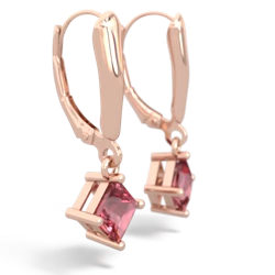 Pink Tourmaline 6Mm Princess Lever Back 14K Rose Gold earrings E2789