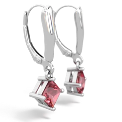 Pink Tourmaline 6Mm Princess Lever Back 14K White Gold earrings E2789