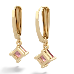 Pink Tourmaline 6Mm Princess Lever Back 14K Yellow Gold earrings E2789