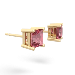 Pink Tourmaline 5Mm Princess Cut Stud 14K Yellow Gold earrings E1789