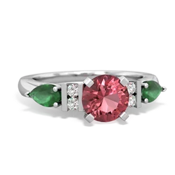 Pink Tourmaline 6Mm Round Eternal Embrace Engagement 14K White Gold ring R2005