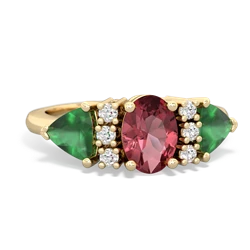 Pink Tourmaline Antique Style Three Stone 14K Yellow Gold ring R2186